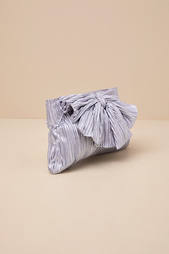 Lulus Odilia Lavender Lurex Pleated Bow Clutch In Purple