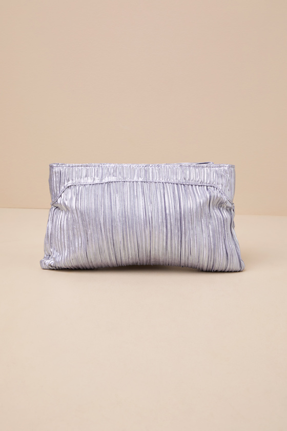 Lulus Odilia Lavender Lurex Pleated Bow Clutch In Purple