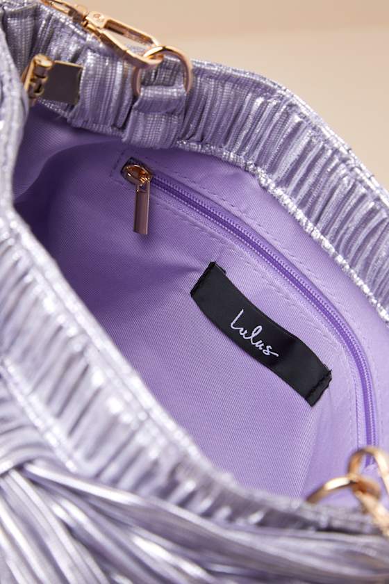 Lulus Odilia Lavender Lurex Pleated Bow Clutch In Purple