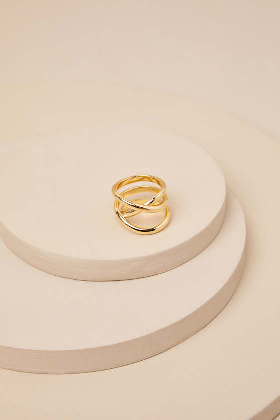 LULUS REVELIN GOLD LAYERED OVERLAPPING RING