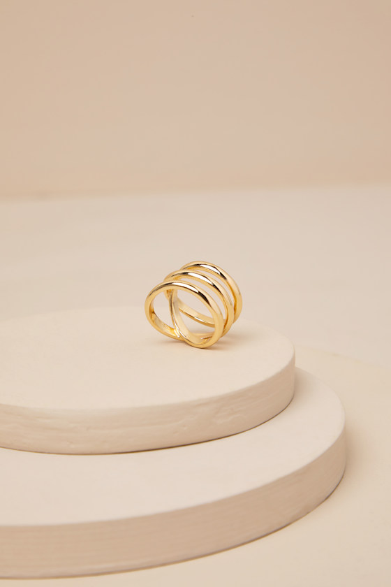 LULUS REVELIN GOLD LAYERED OVERLAPPING RING