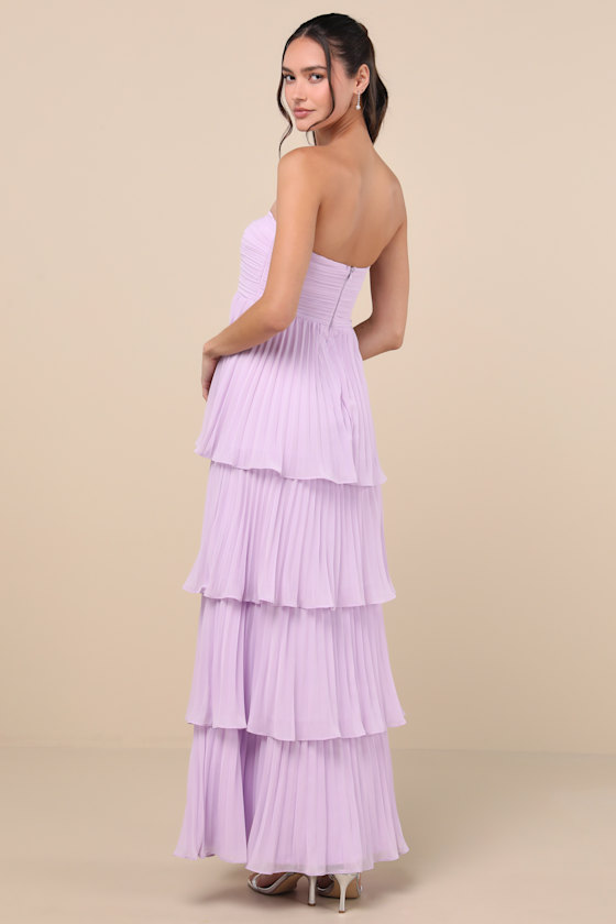 Lulus Seriously Sensational Lavender Strapless Tiered Maxi Dress In Purple