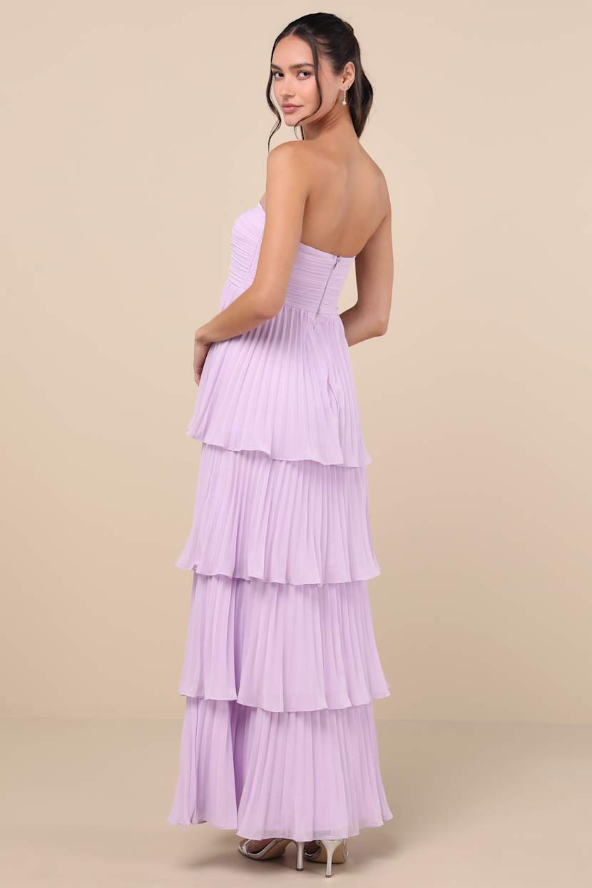 Seriously Sensational Lavender Strapless Tiered Maxi Dress