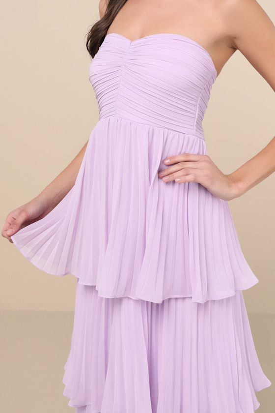 Lulus Seriously Sensational Lavender Strapless Tiered Maxi Dress In Purple