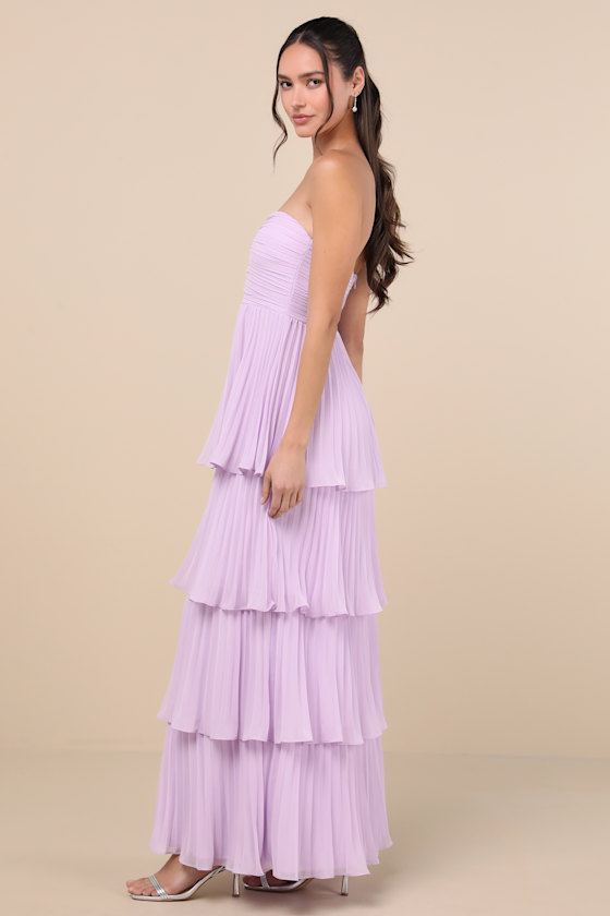 Lulus Seriously Sensational Lavender Strapless Tiered Maxi Dress In Purple