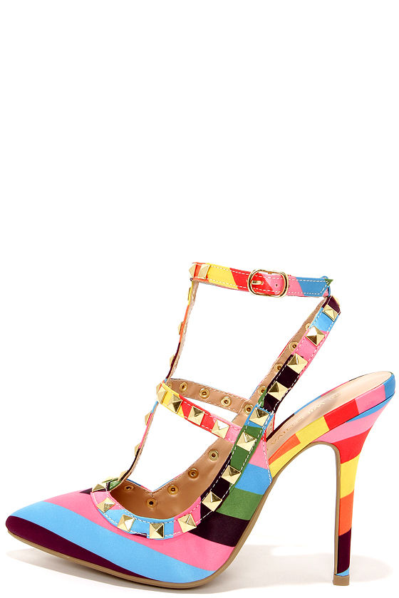 multi colored shoes heels