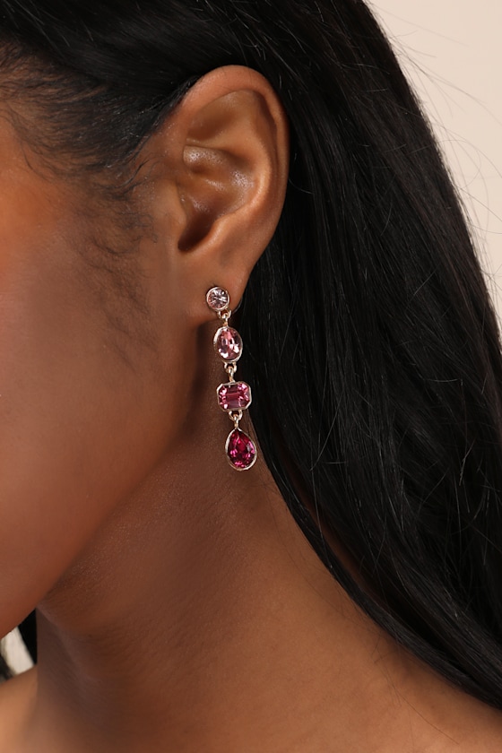 Lulus Precise Radiance Pink Rhinestone Drop Earrings In Pink