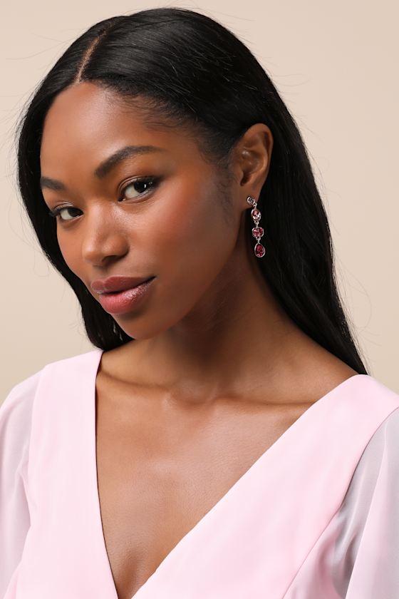 Lulus Precise Radiance Pink Rhinestone Drop Earrings In Pink