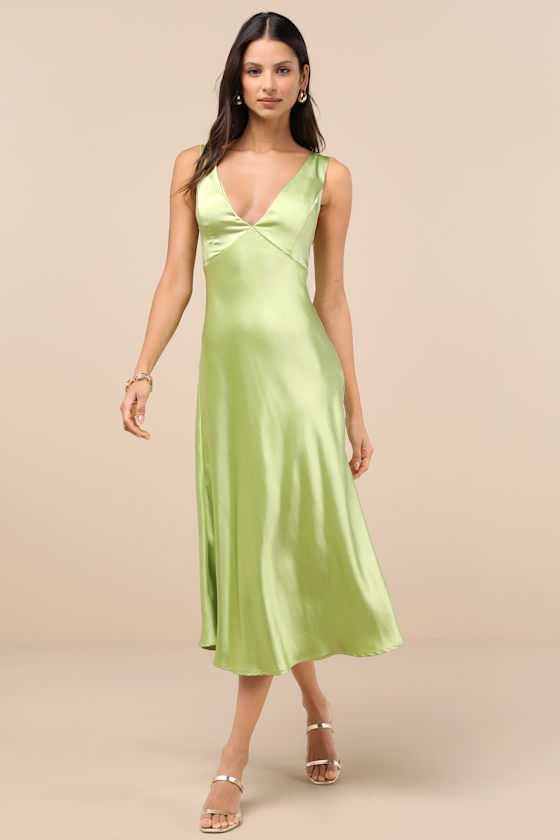 Incredible Love Lime Green Satin Cowl Back Midi Slip Dress 2