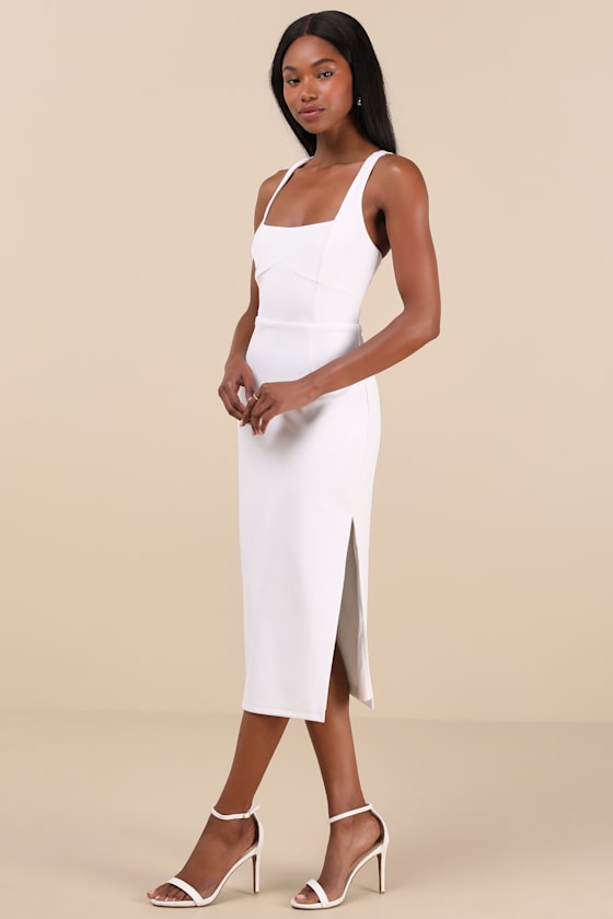 Vibrant Allure Square Neck Sleeveless Bodycon Midi Dress
