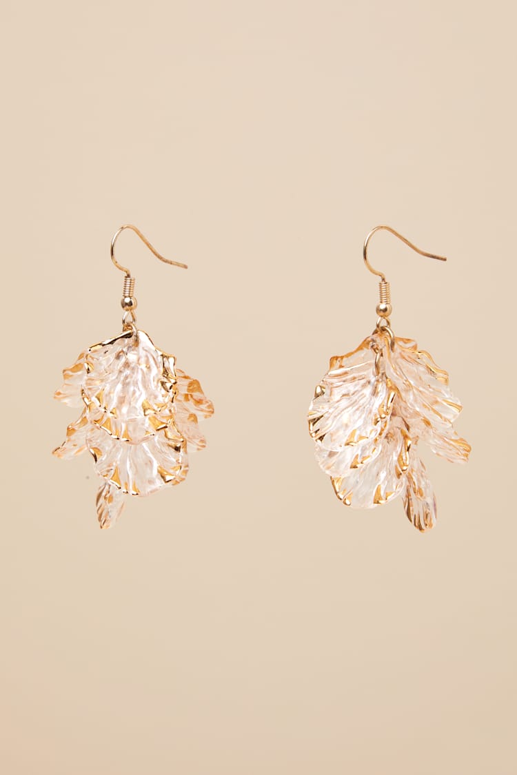 Gilded Glow Gold and Clear Floral Statement Earrings