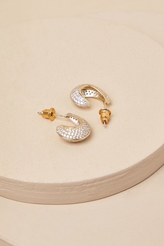 LULUS ETERNAL SHINE 14KT GOLD RHINESTONE HOOP EARRINGS
