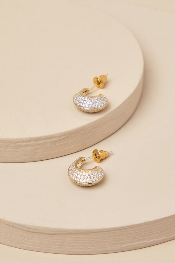 LULUS ETERNAL SHINE 14KT GOLD RHINESTONE HOOP EARRINGS
