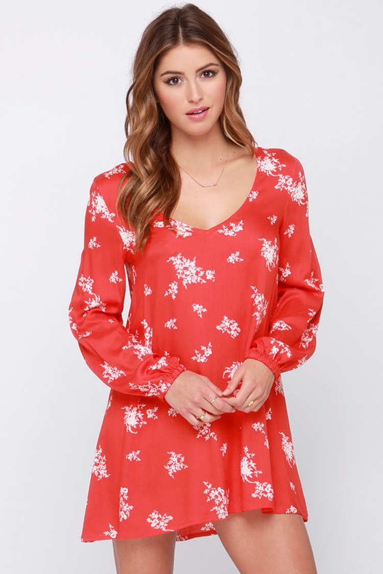 open lace back dress Billabong Love Fade Dress-Sunset Red main image 1