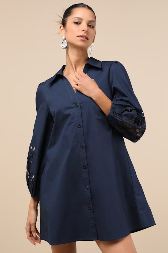 Lulus Nelda Navy Blue Button-up Mini Shift Dress In Navy Blue