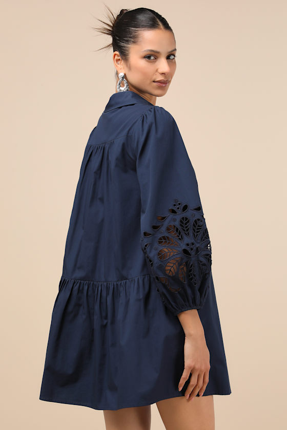 Lulus Nelda Navy Blue Button-up Mini Shift Dress In Navy Blue