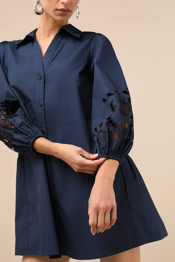 Lulus Nelda Navy Blue Button-up Mini Shift Dress In Navy Blue