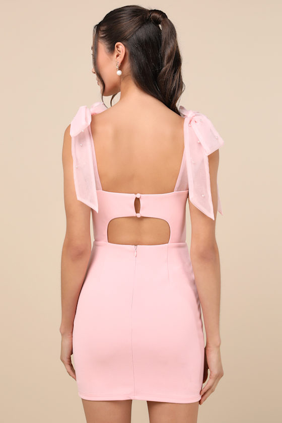 Lulus Beaming Perfection Pink Pearl Organza Tie-strap Mini Dress In Pink
