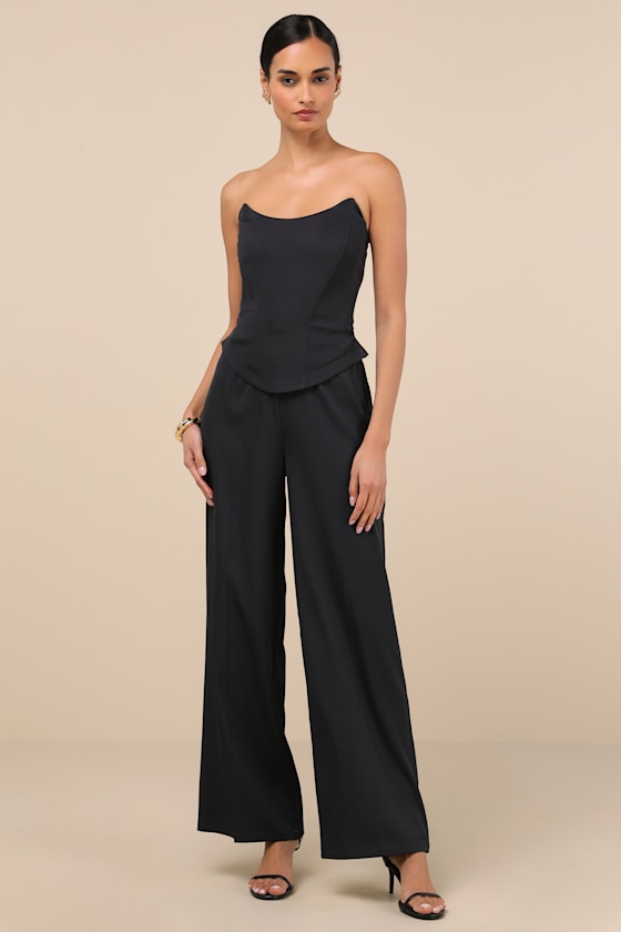 Lulus Polished Charisma Black Strapless Jumpsuit In Black