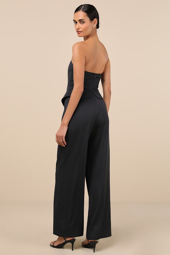 Lulus Polished Charisma Black Strapless Jumpsuit In Black