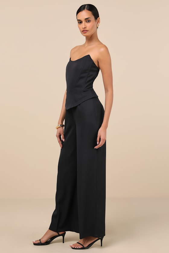 Lulus Polished Charisma Black Strapless Jumpsuit In Black
