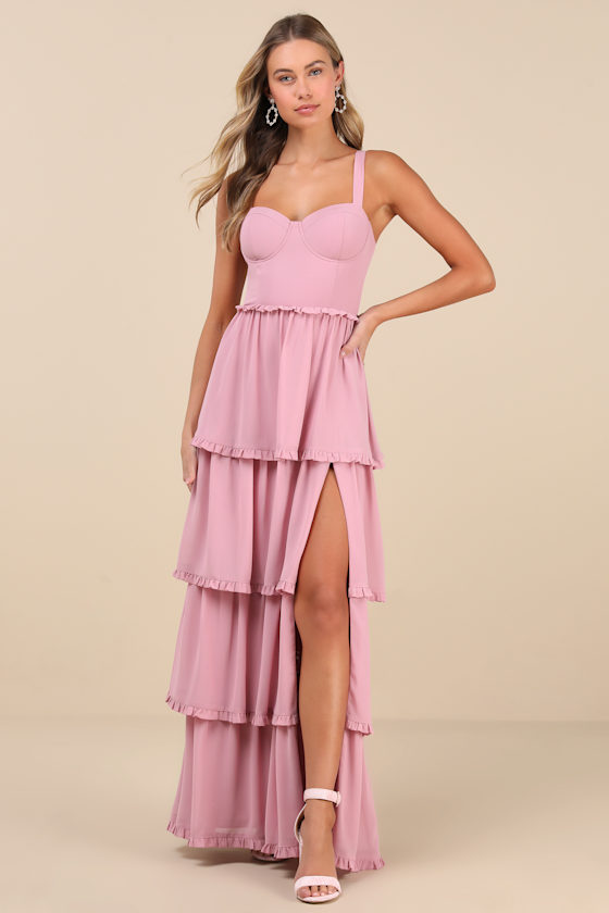 Lulus Sophisticated Occasion Pink Bustier Lace-up Maxi Dress In Pink