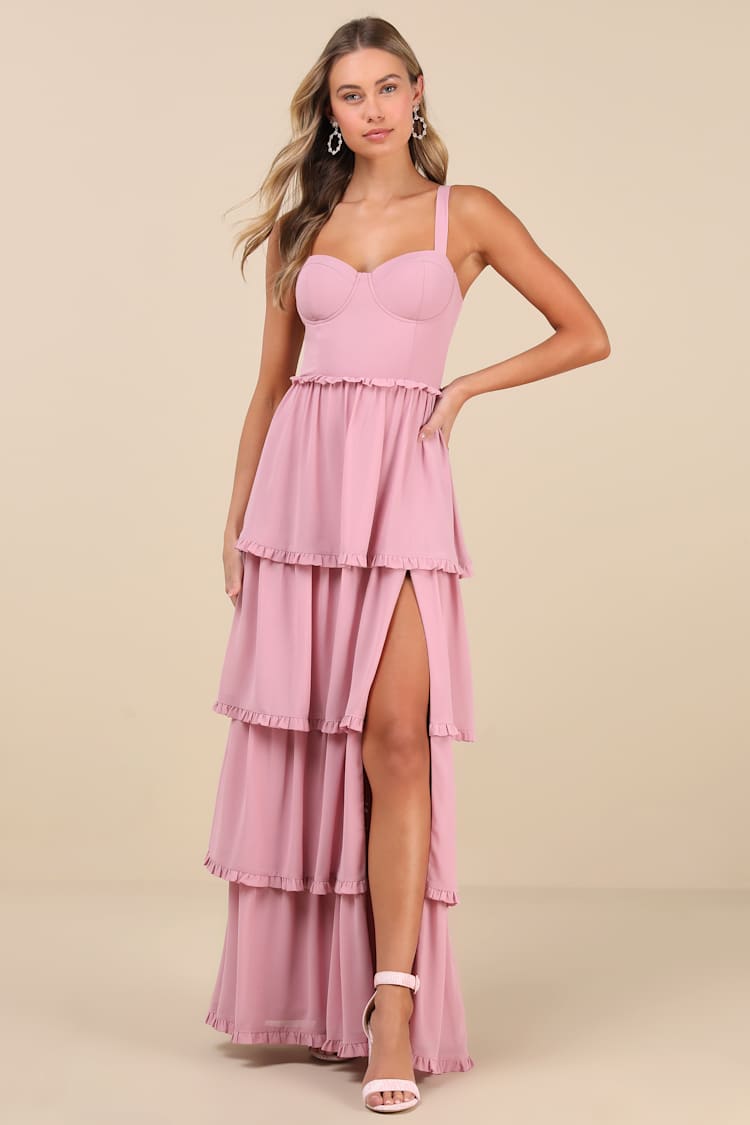 knee length dresses for ladies Pink A-Line Satin Corset Dress main image 1