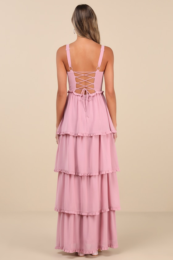 Lulus Sophisticated Occasion Pink Bustier Lace-up Maxi Dress In Pink