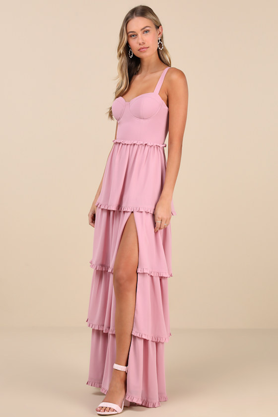 Lulus Sophisticated Occasion Pink Bustier Lace-up Maxi Dress In Pink