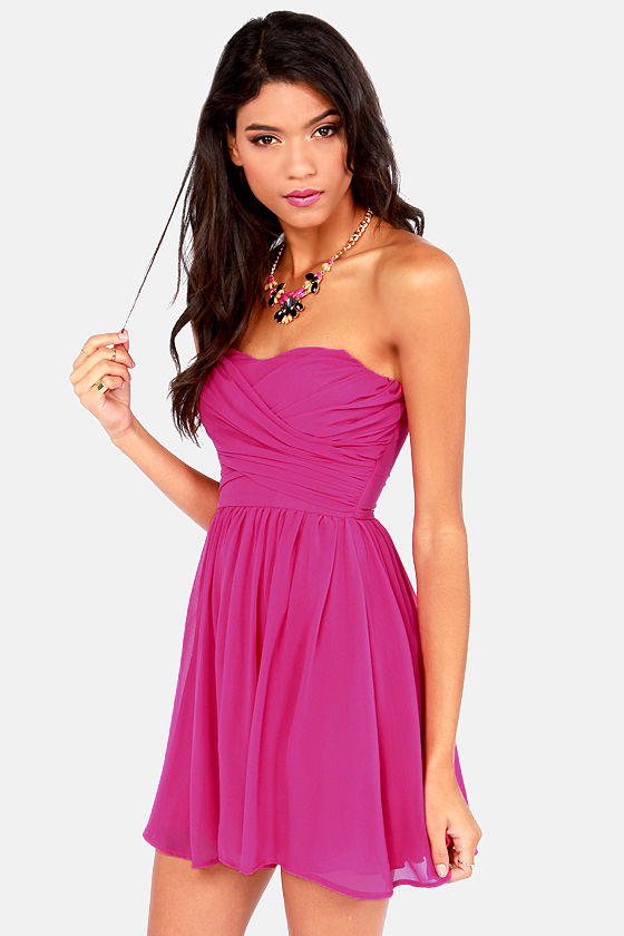 Lovely Strapless Dress - Magenta Dress - Party Dress - $49.00