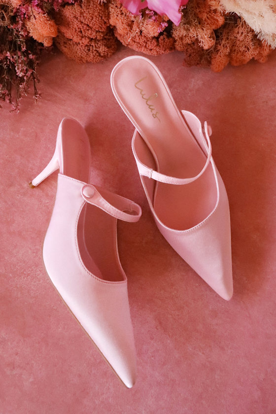 Bristel Baby Pink Satin Mule Pumps 1