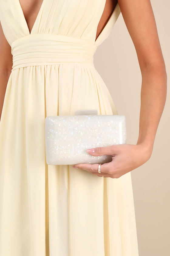 Shop Lulus Masie Ivory Iridescent Hardcase Clutch