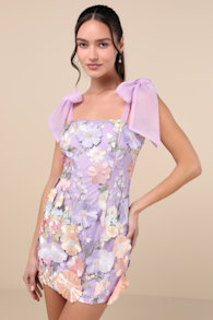Emphatically Adorable Lavender Floral Tie-Strap Mini Dress 1