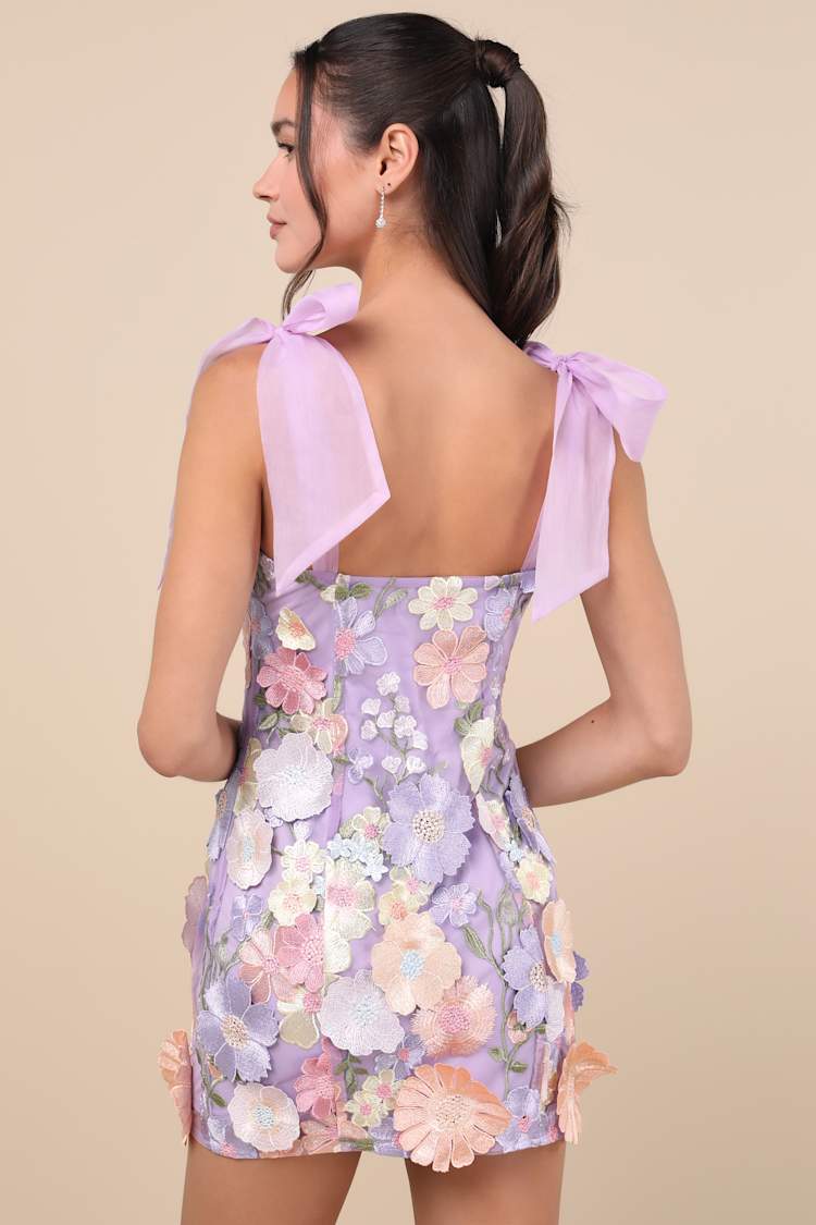 Emphatically Adorable Lavender Floral Tie-Strap Mini Dress