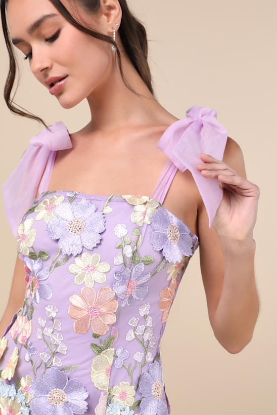 LULUS EMPHATICALLY ADORABLE LAVENDER FLORAL TIE-STRAP MINI DRESS