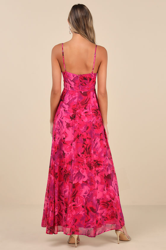 Shop Lulus Beautiful Soul Fuchsia Floral Print Twist-front Maxi Dress