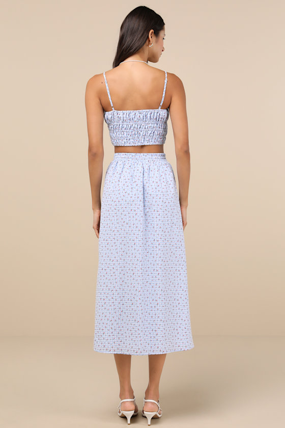 Lulus Delightful Blue Gingham Two-piece Midi Dress In Blue
