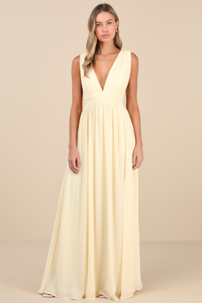 Pale Yellow Dress - Maxi Dress - Sleeveless Dress - V-Neck Dress - Lulus