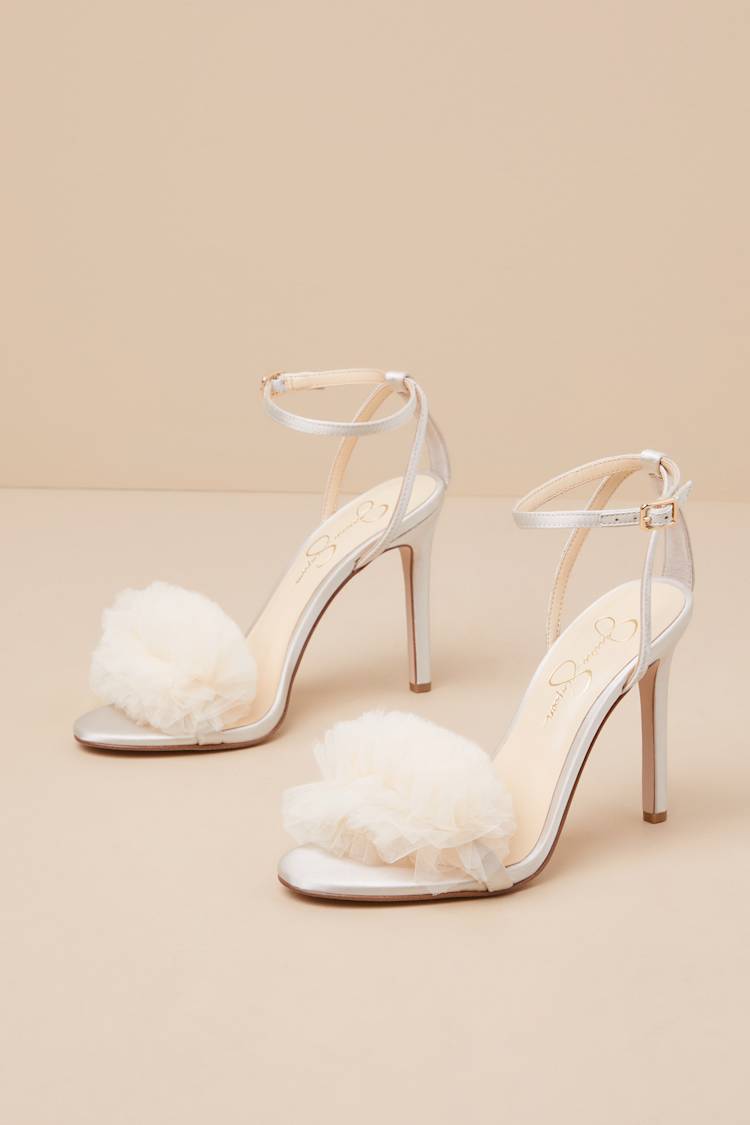 Jilria Soft Ivory Satin Ankle Strap High Heel Sandals