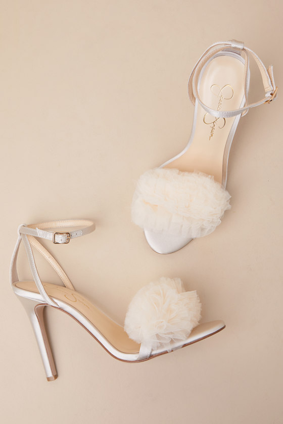 Jessica Simpson Jilria Soft Ivory Satin Ankle Strap High Heel Sandals In Ivory
