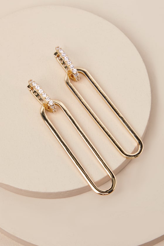 LULUS DARRIAN GOLD RHINESTONE DROP EARRINGS