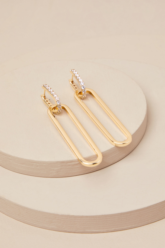 LULUS DARRIAN GOLD RHINESTONE DROP EARRINGS