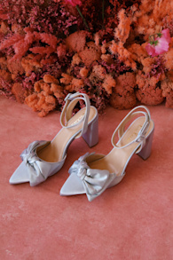 Suttonn Blue Satin Bow Ankle Strap Pointed-Toe Pumps 5