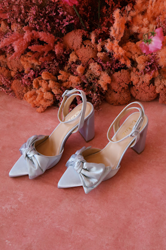 Suttonn Blue Satin Bow Ankle Strap Pointed-Toe Pumps 5