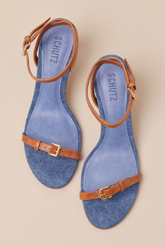 Schutz Aurora Mid Blue Ankle Strap High Heel Sandals In Blue