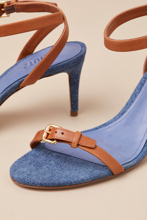Schutz Aurora Mid Blue Ankle Strap High Heel Sandals In Blue
