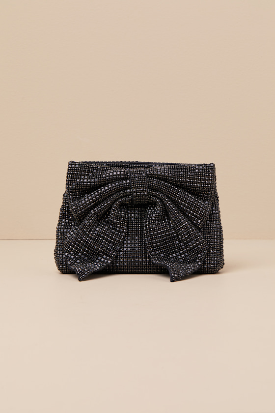 Dolce Vita Isabella Black Rhinestone Bow Clutch In Black