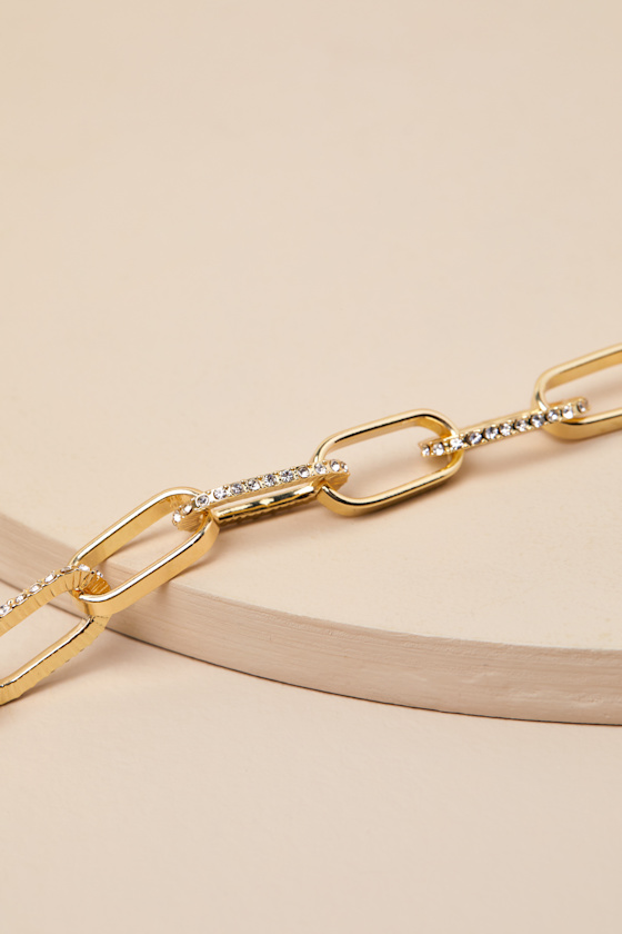 LULUS ELEGANT INCLUSION GOLD RHINESTONE CHAIN LINK BRACELET