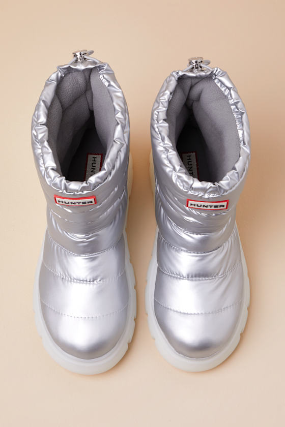 Hunter Maribel Silver Waterproof Puffer Mid-calf Boots In Silver