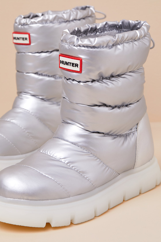 Hunter Maribel Silver Waterproof Puffer Mid-calf Boots In Silver